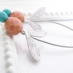 long silver pink turquoise earrings sterling silver hook - Multicolored Dragonfly